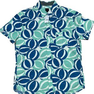 J.crew Multi Blue Ball on White Short Sleeve button down Shirt Size Large